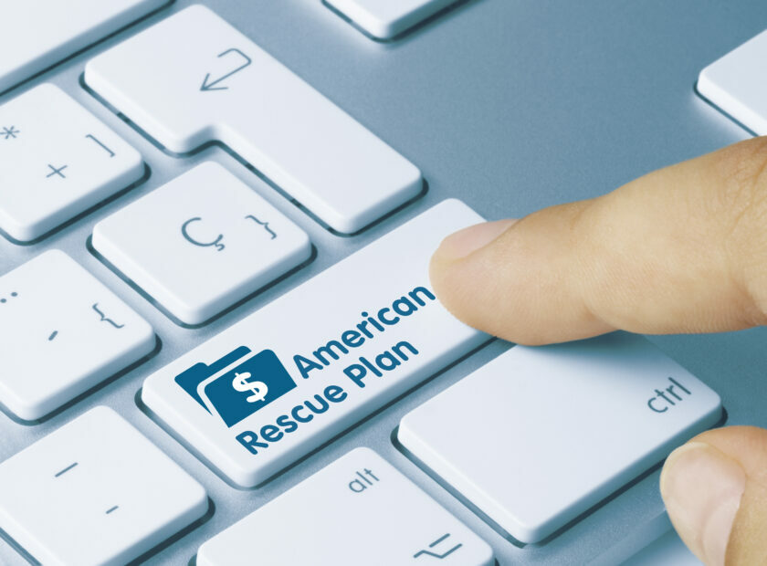 American Rescue Plan - Inscription on Blue Keyboard Key.