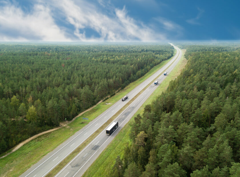 aerial photo highway road autobahn trucking, car rides on the highway