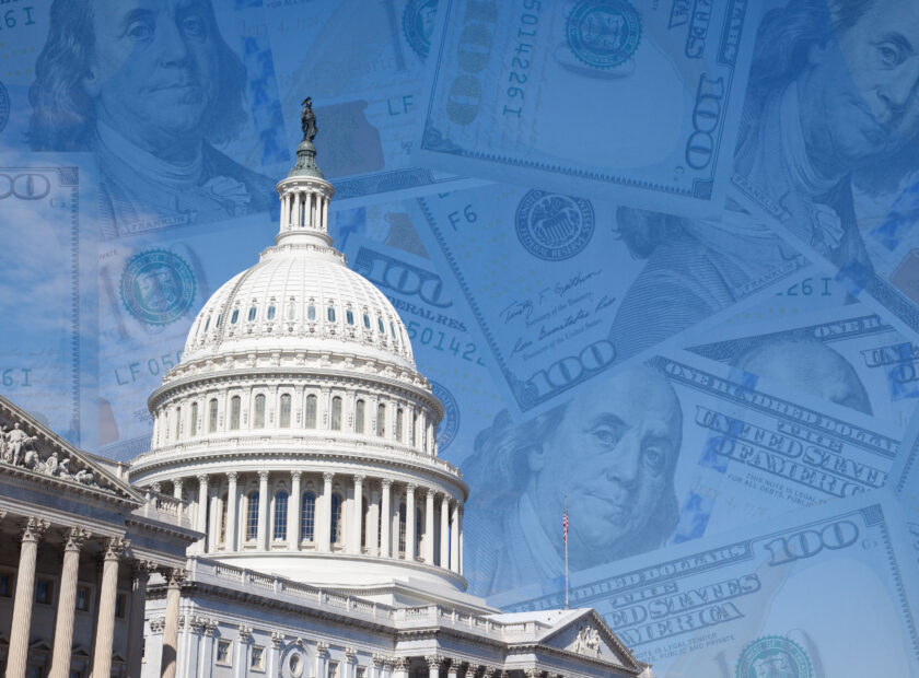 US Capitol Building with transparent currency background