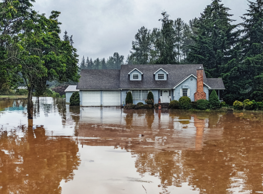 exterior of flooded house